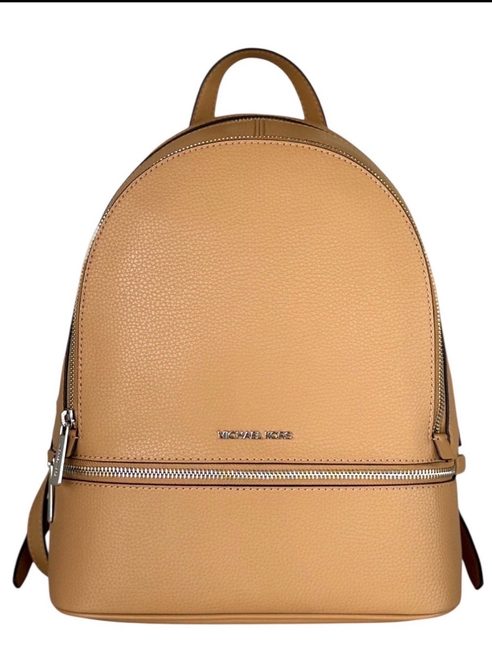 Michael Kors Rhea Medium Zip Leather Backpack Peanut NWT